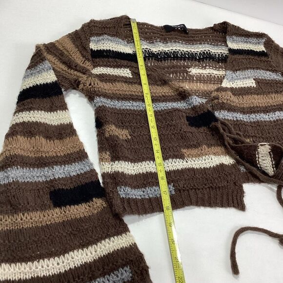 Cider Brand Knit Front Tie Wrap Sweater Patchwork Crochet Y2k Crop Sweater Small - Picture 10 of 10